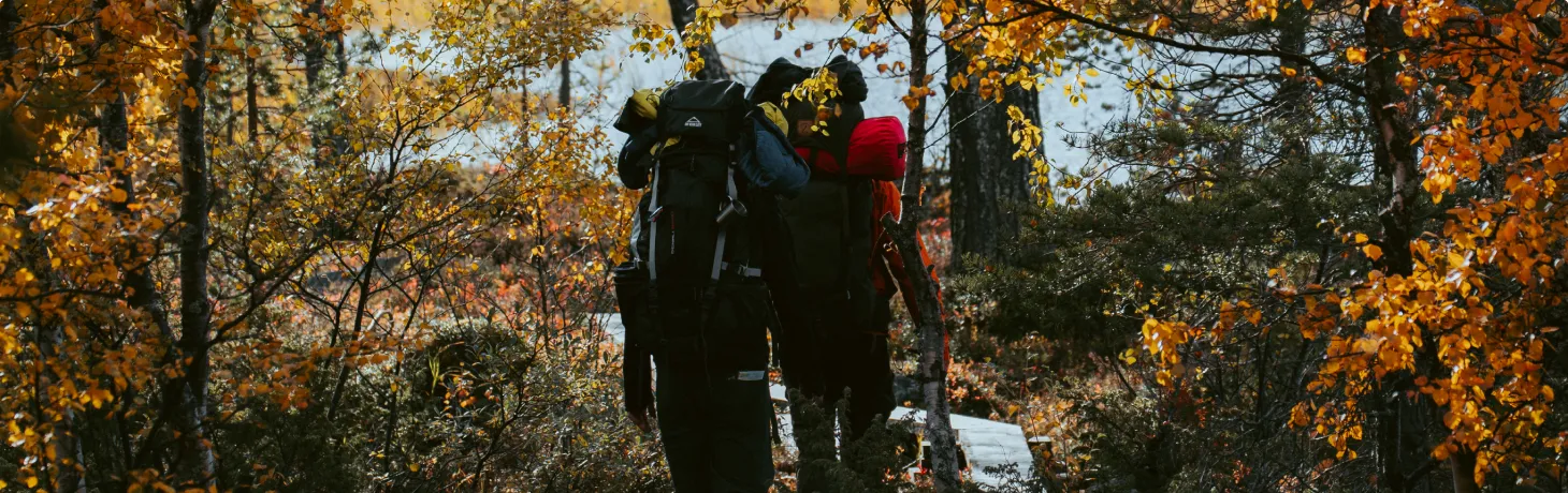 En person fjällvandrar på hösten